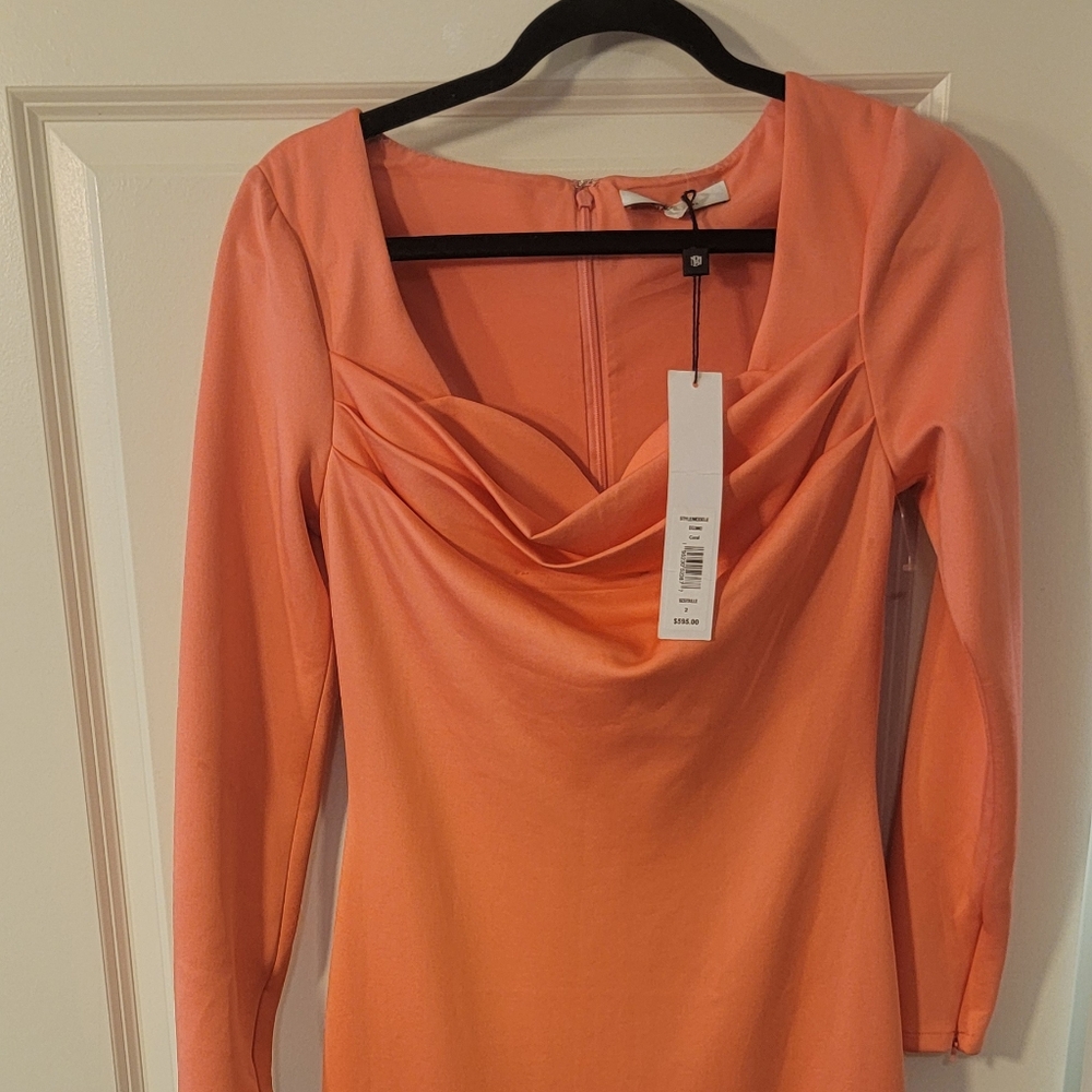 Long-Sleeved Pleated Sweetheart Column Gown Sz 2 Badgley Mishka dress cocktail